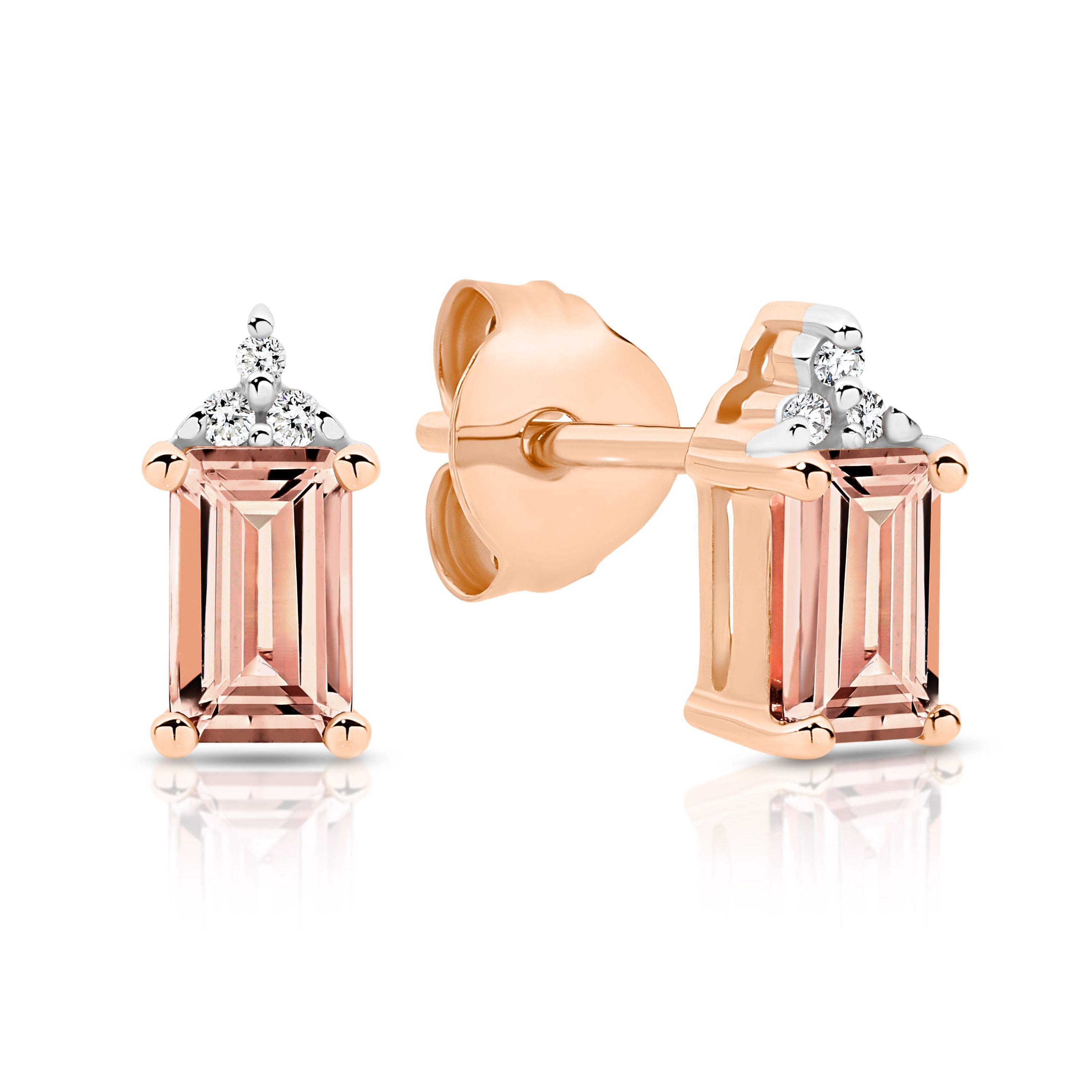 9ct Yellow Gold Morganite and Diamond Studs