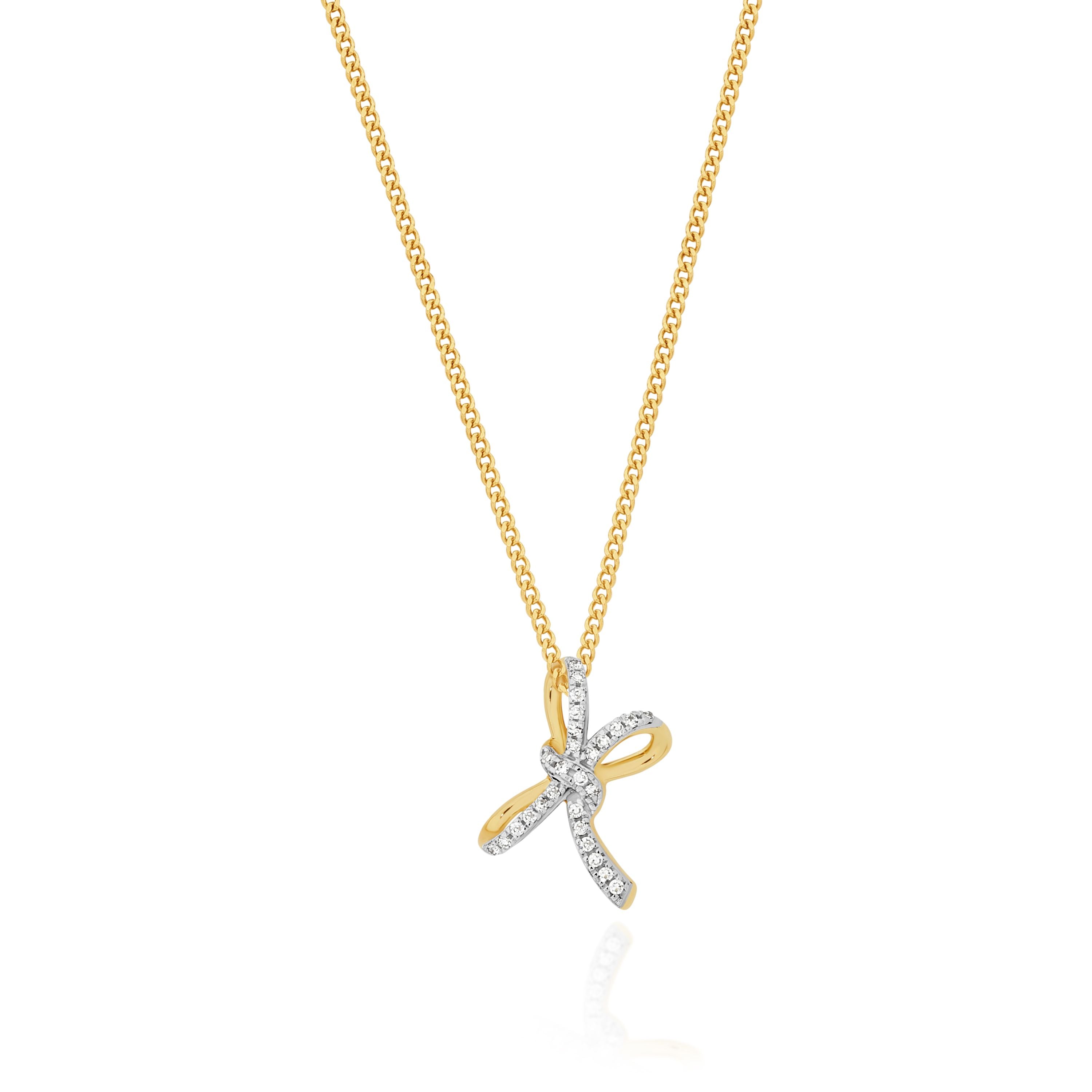 9ct Yellow Gold Diamond Bow Pendant