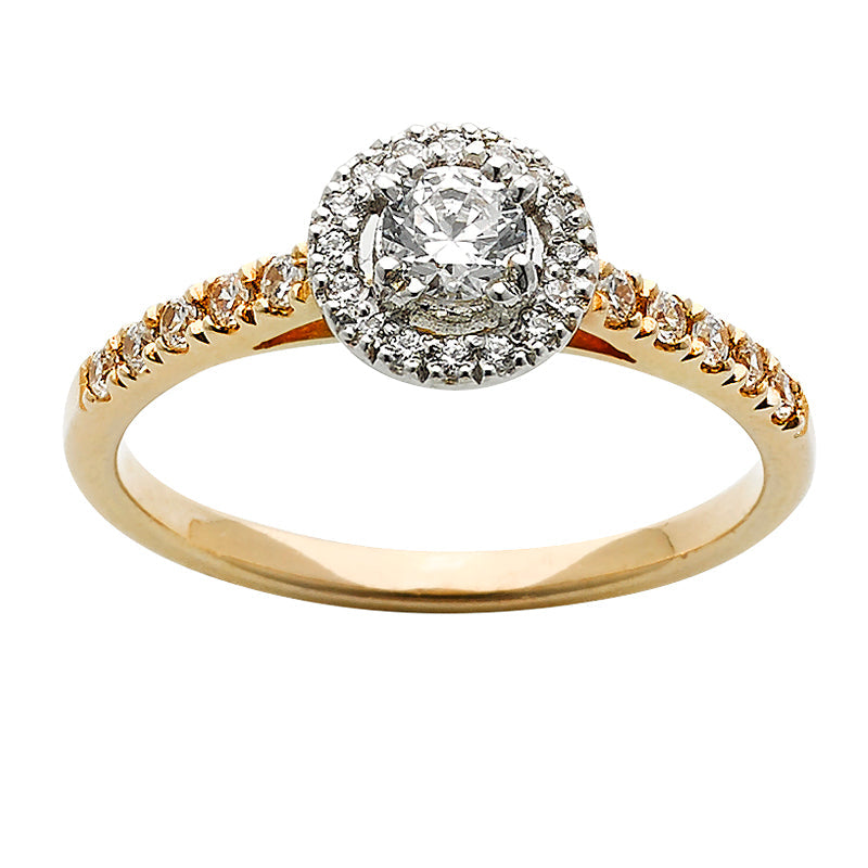 9ct Yellow & 9ct White Gold Halo Diamond Engagement Ring