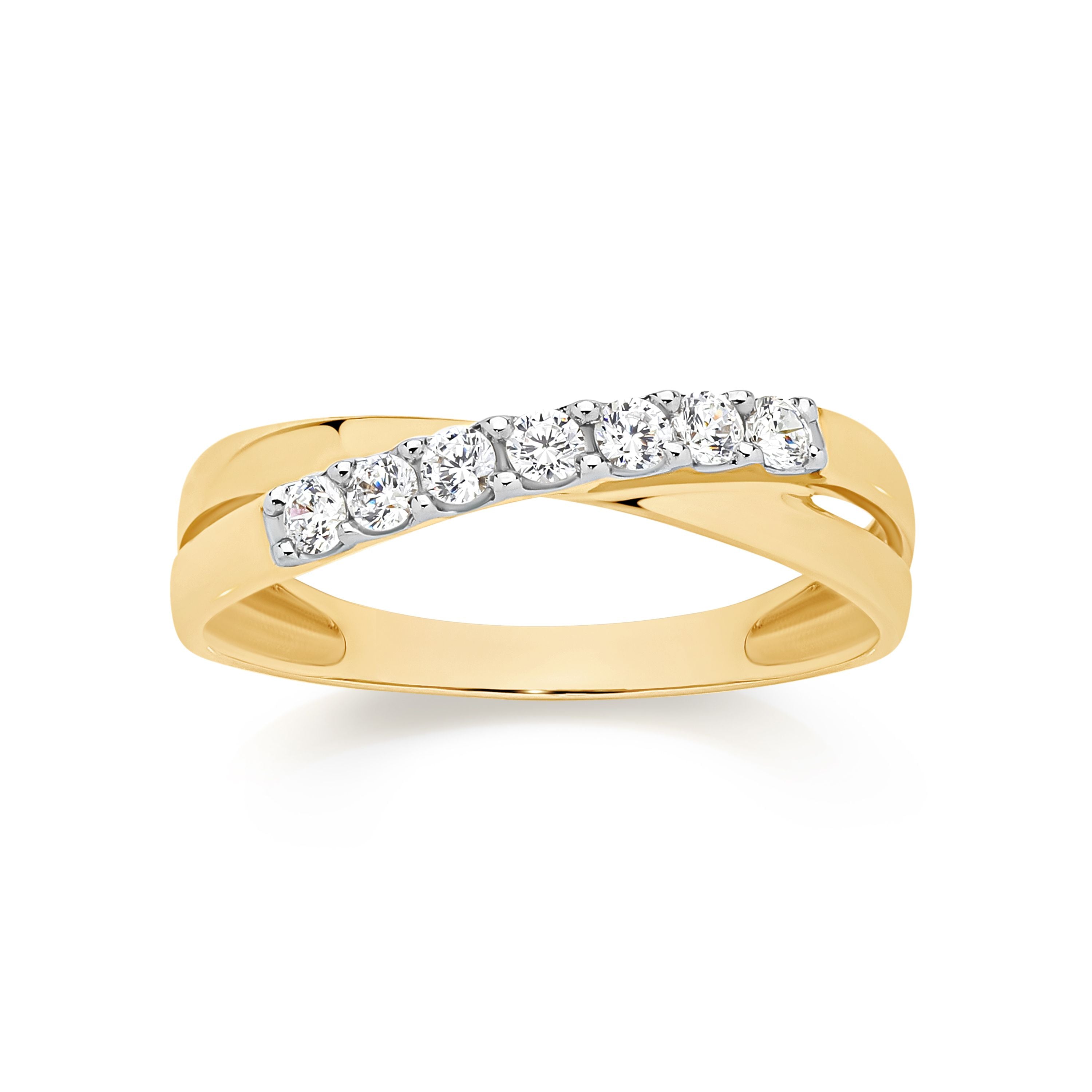 9ct Yellow Gold cubic zirconia Crossover Ring