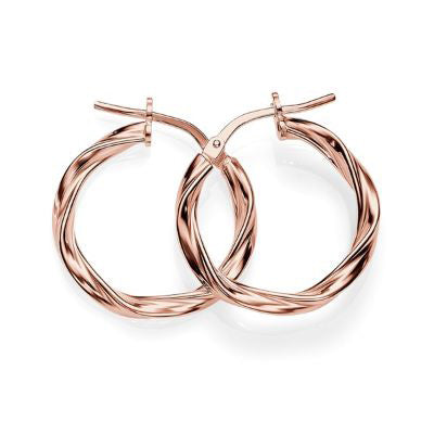 9ct Rose Gold Plated 2mm Ribbon Twist Hoop Earrings