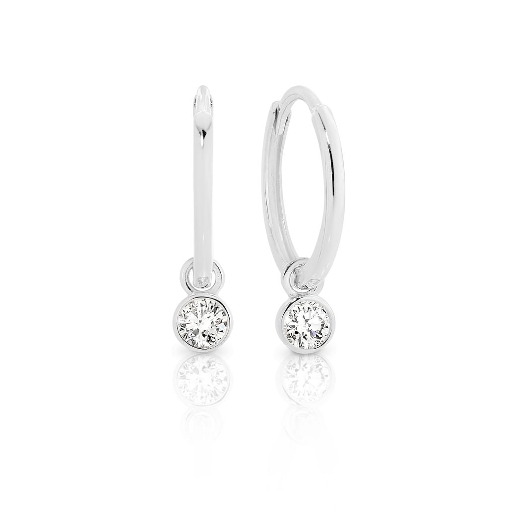 9ct white gold huggies with cubic zirconia dangle