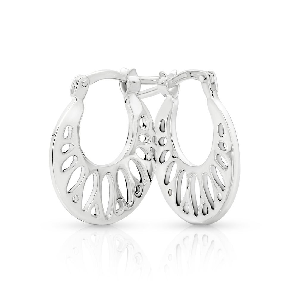 Silver laser cut fancy print hoops 15mm