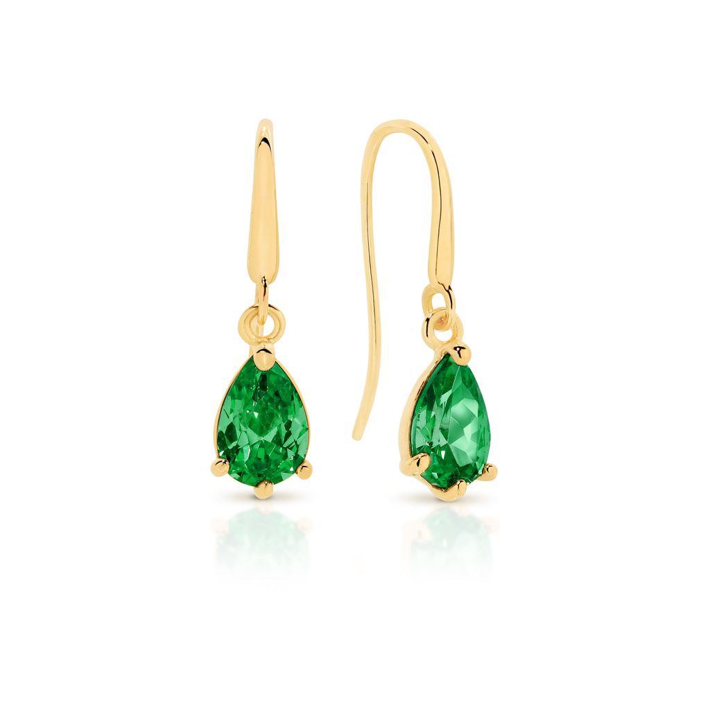 9ct gold emerald coloured cubic zirconia earrings