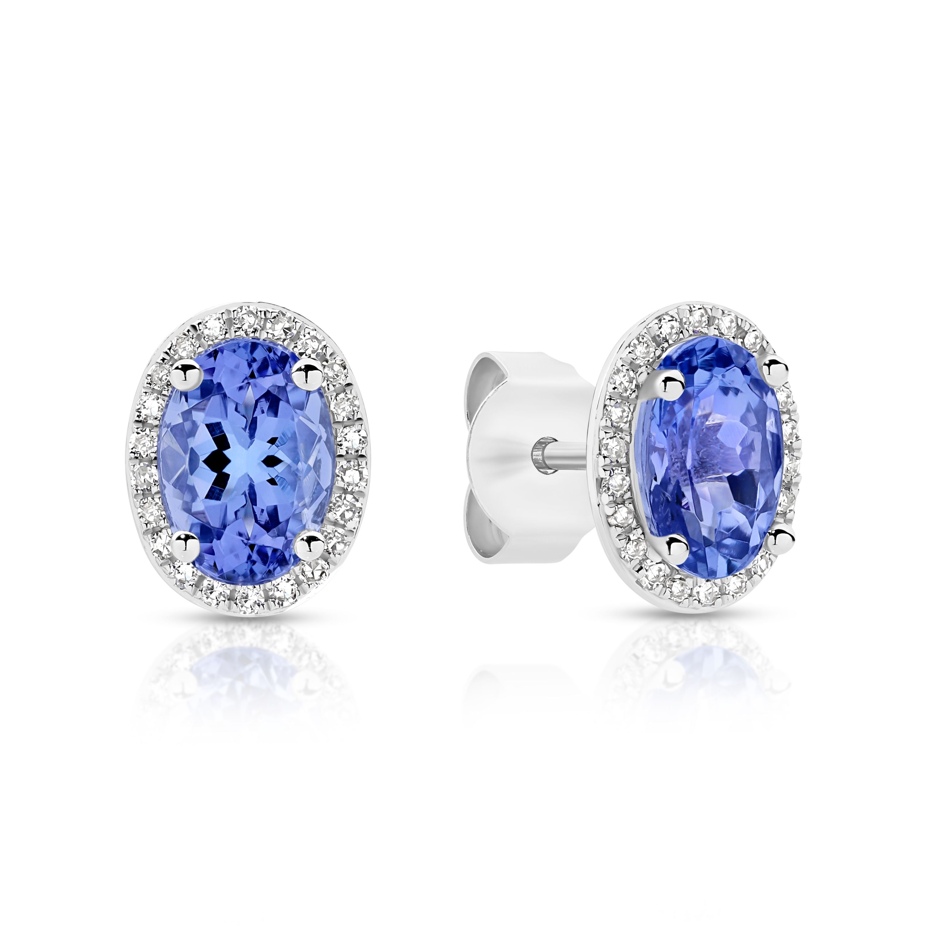 9ct White Gold Tanzanite and Diamond Studs