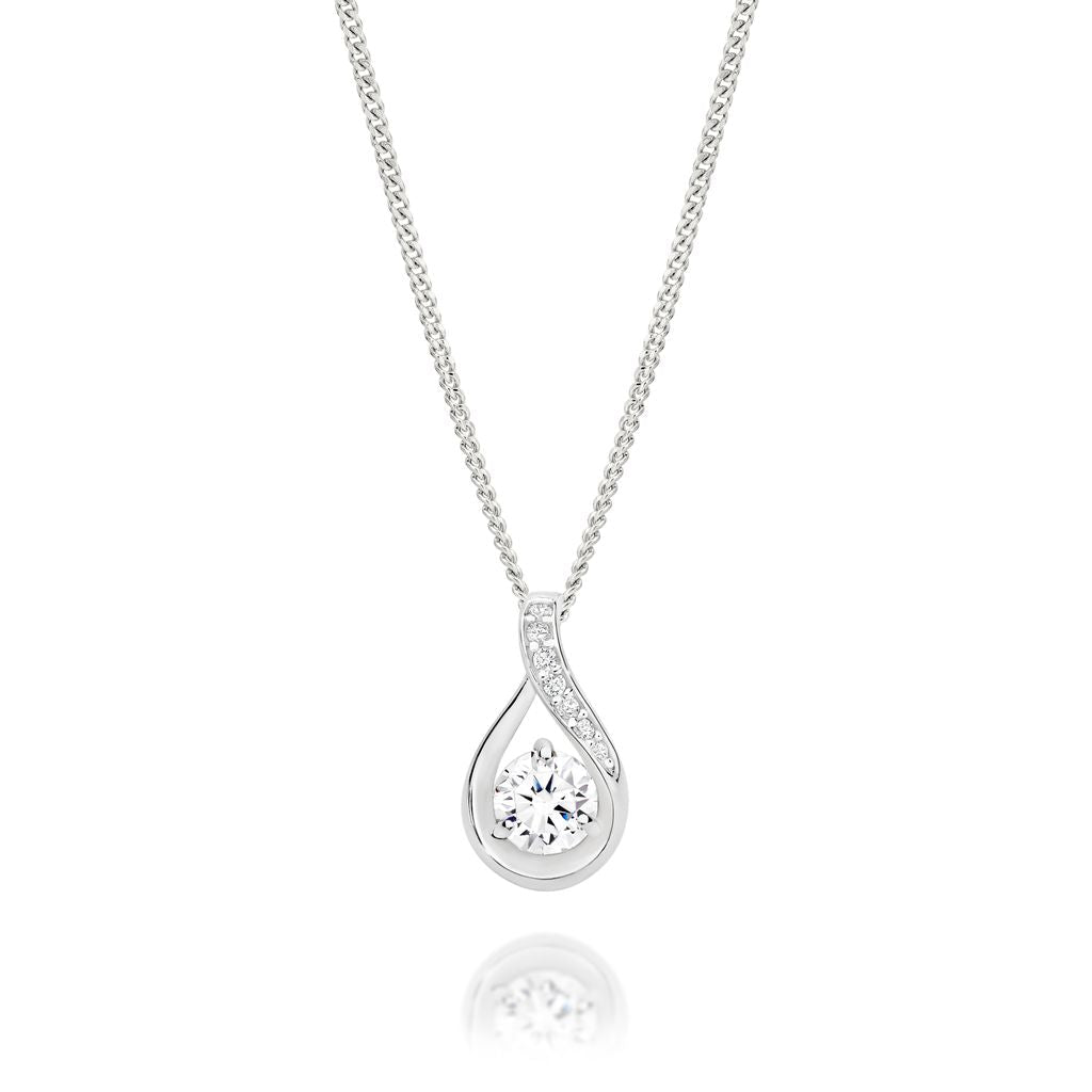 9ct white gold pear shape cubic zirconia pendant