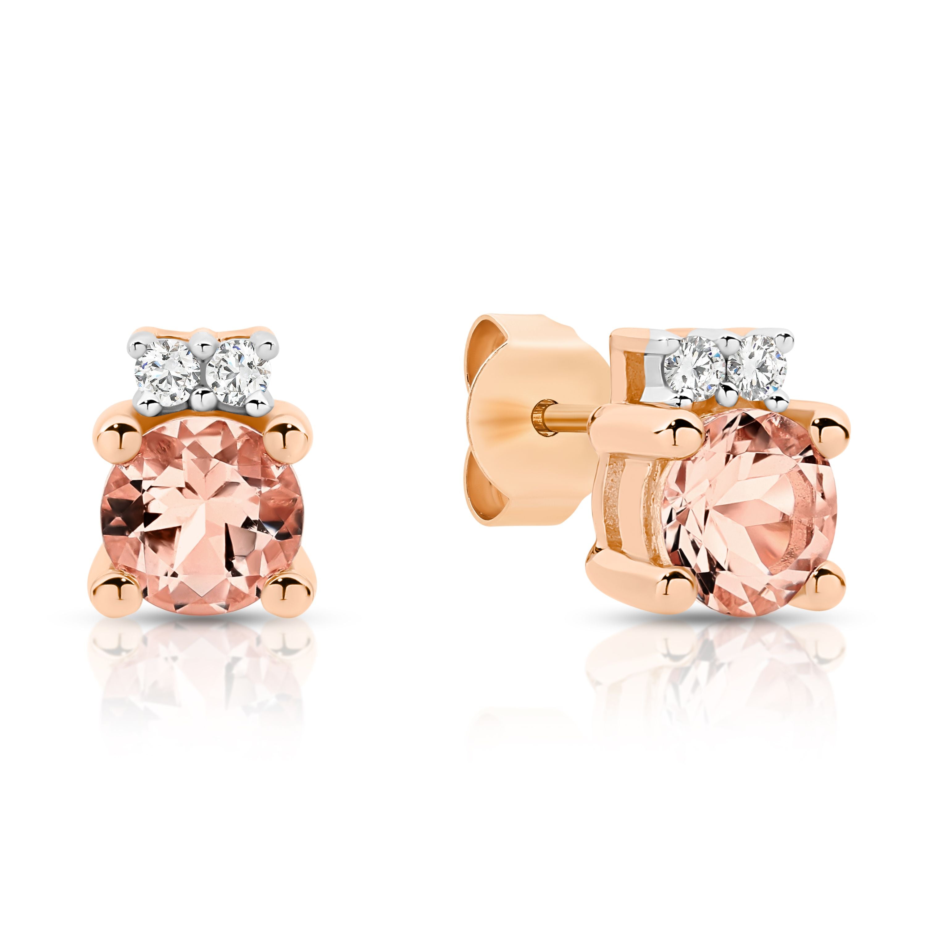 9ct Rose Gold Morganite and Diamond Earrings