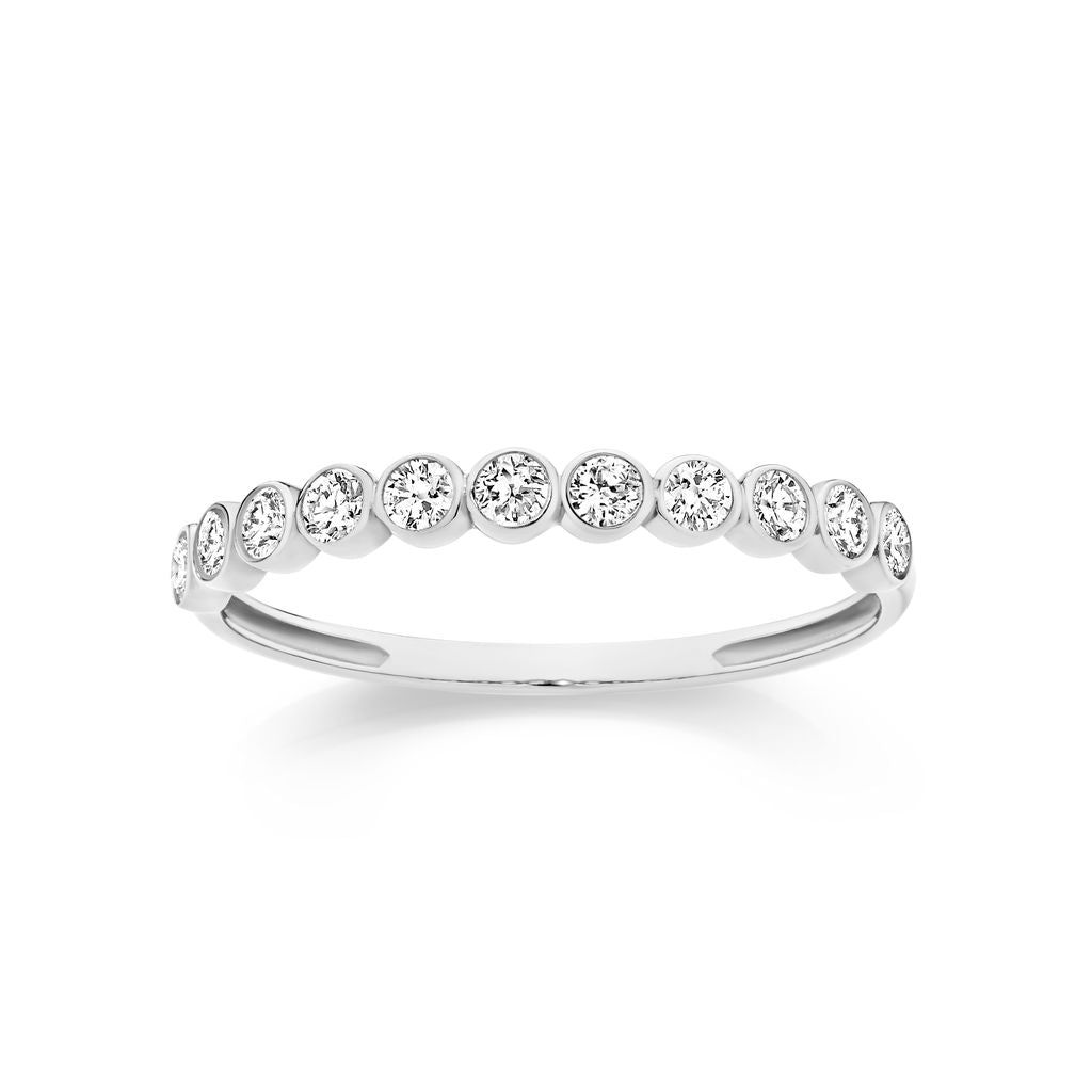 9ct white gold bezel set cubic zirconia band ring