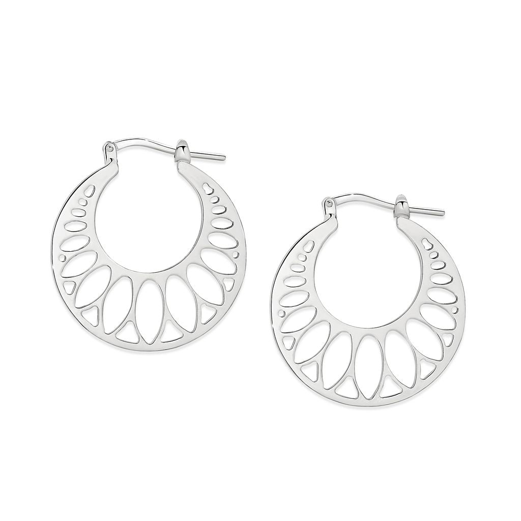 Silver laser cut fancy print hoops 25mm