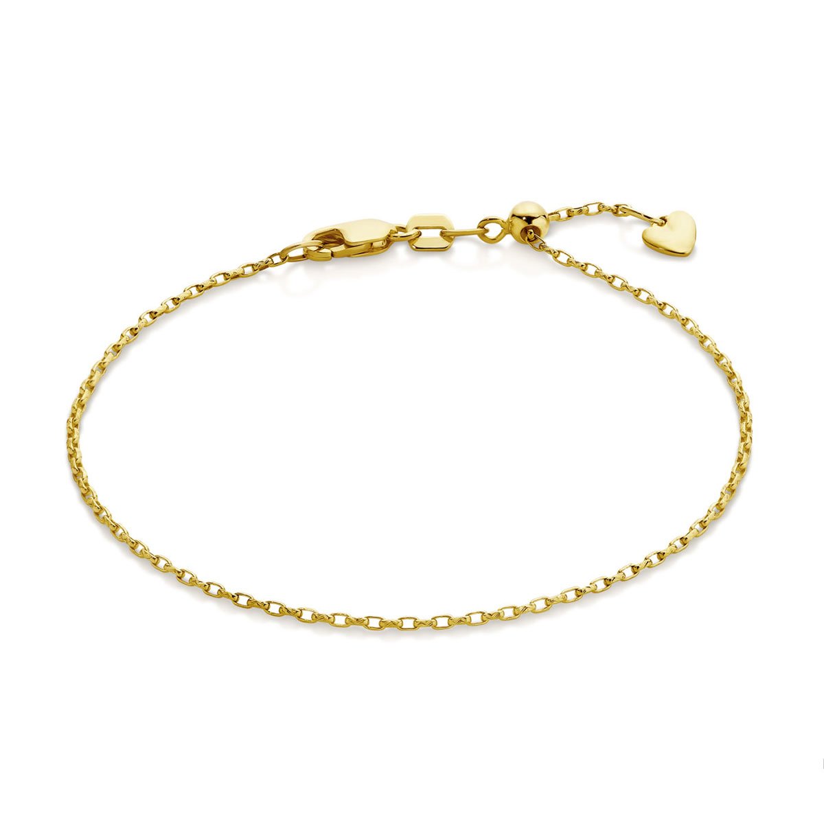 9ct Yellow Gold Adjustable 1.3mm Oval Belcher Bracelet, 18cm