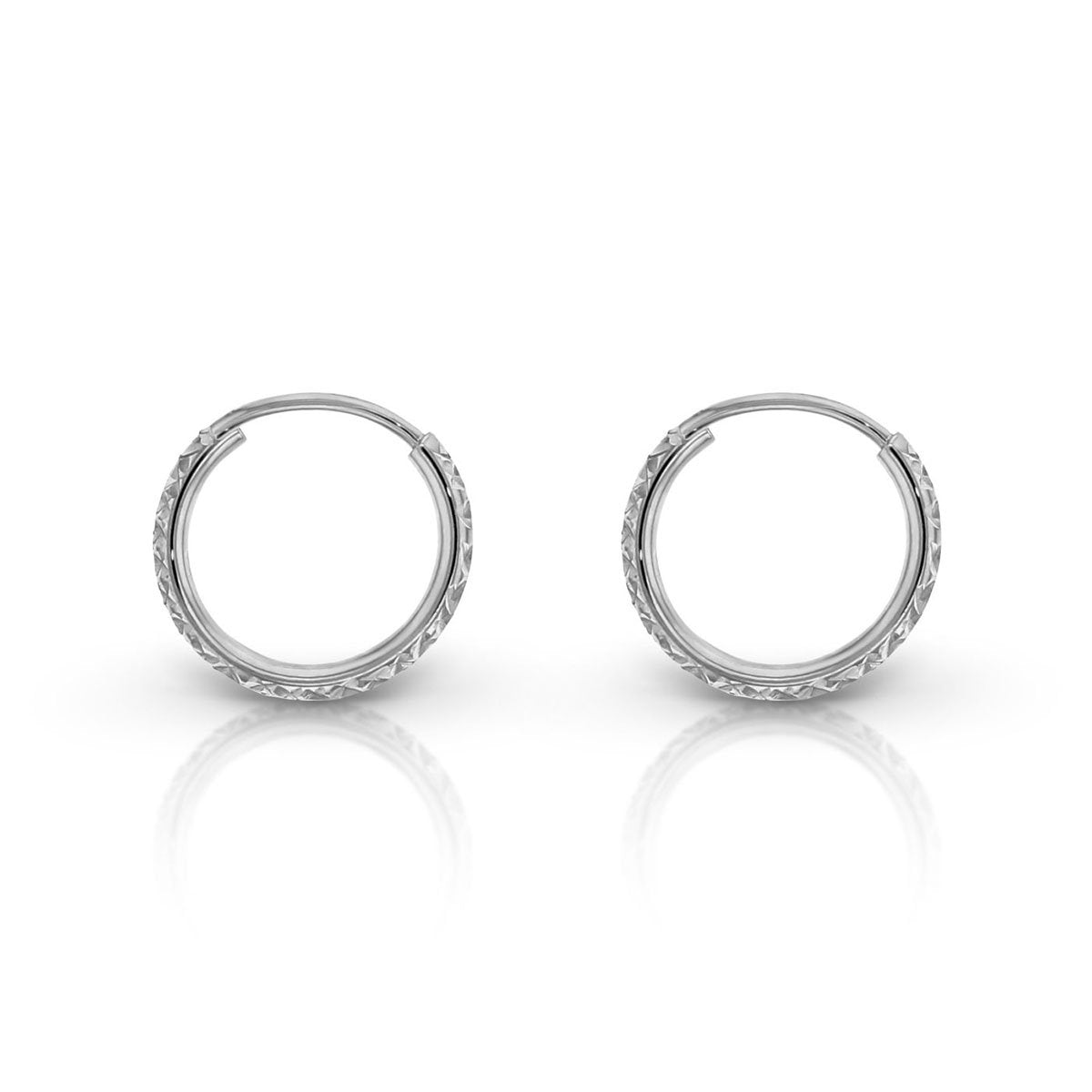 9ct White Gold 10mm Diamond Cut Sleeper Earrings