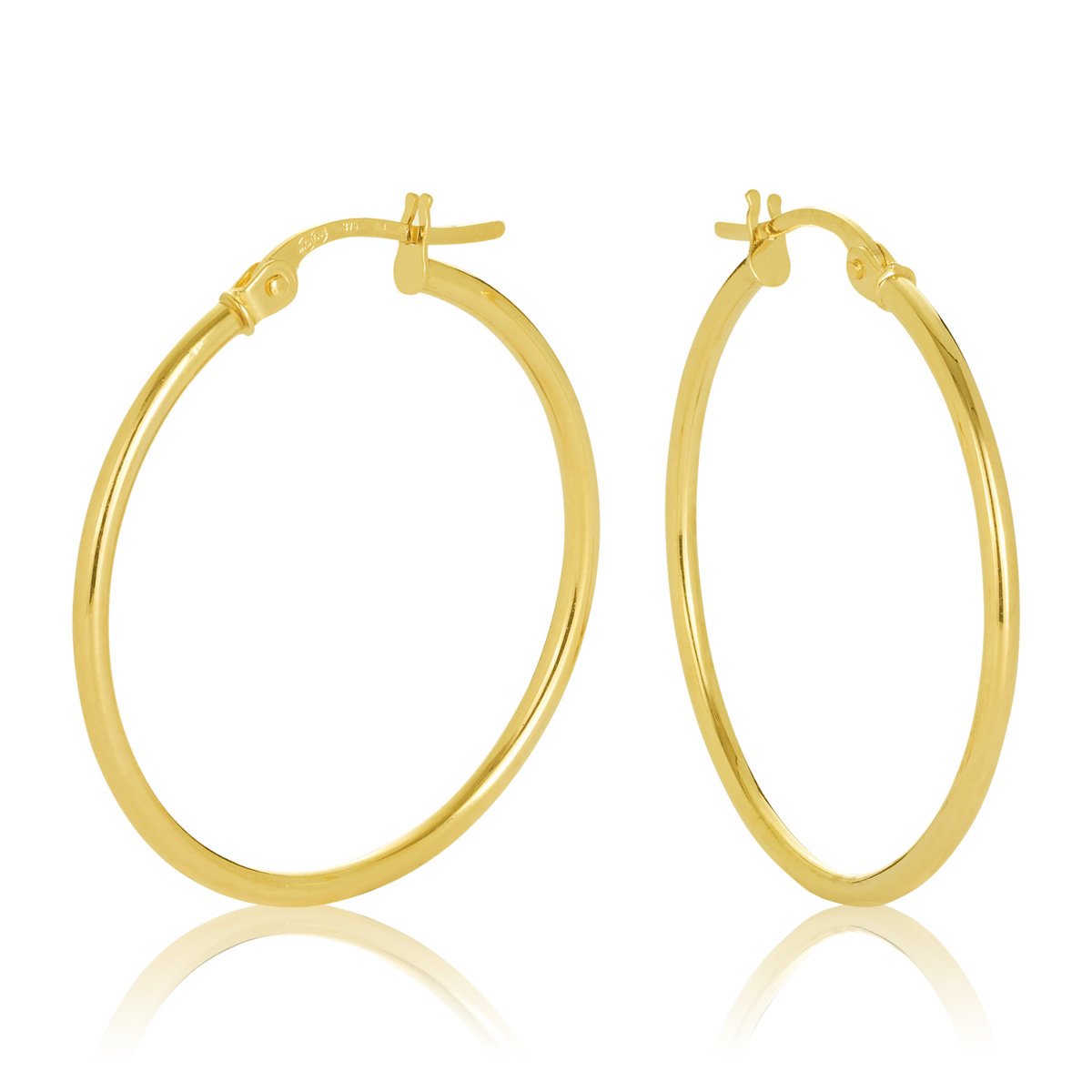 9ct Yellow Gold 1.5mm Round Tube Hoop Earring 25mm