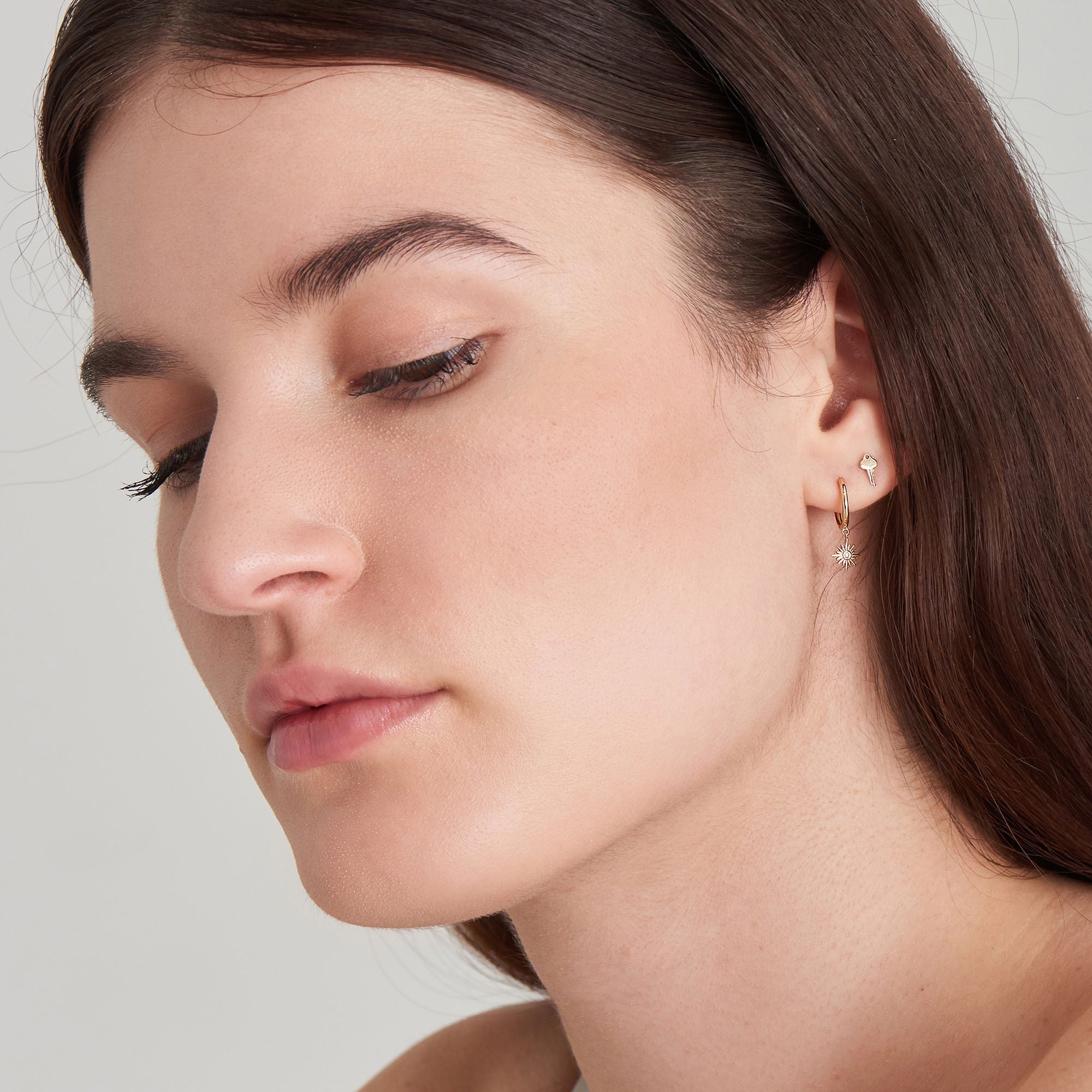 Ania Haie 14ct Gold Natural Diamond Sunburst Huggie Hoop Earrings