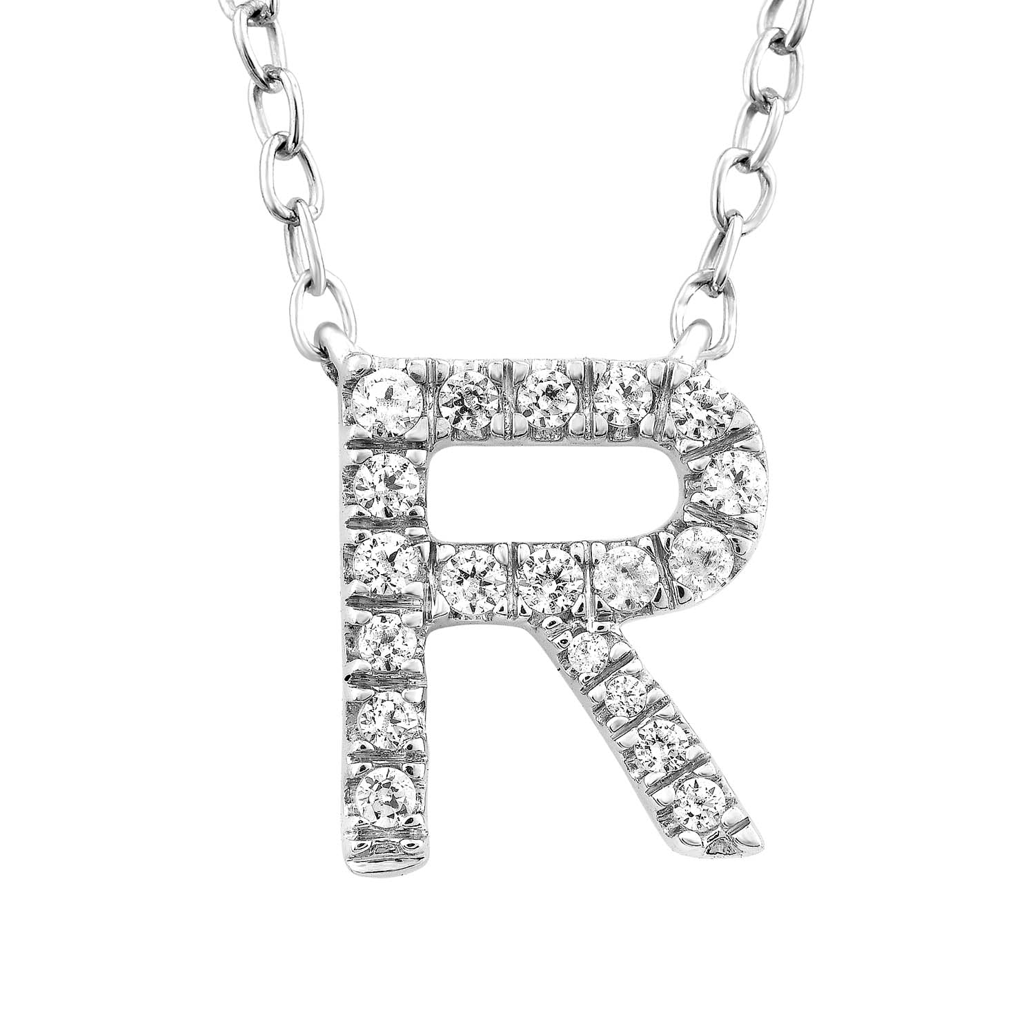 9ct White Gold Diamond Initial 'R' Necklace